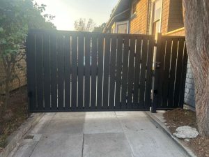 Modern slat gate with keypad installation Los Angeles CA